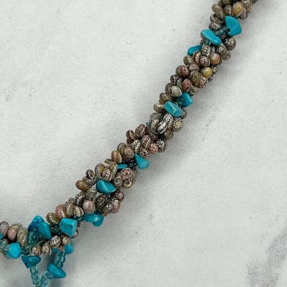 Faux Turquoise Chunky Beaded Tassel Pendant Toggle Necklace - Picture 6 of 9